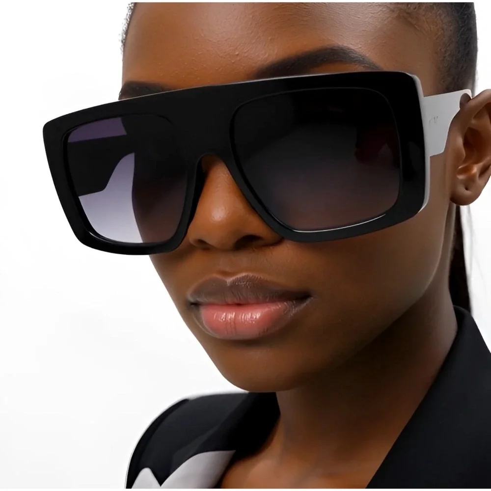 Womens Oversized Flat Top Shield Sunglasses Black Square Frame Gradient Lens New